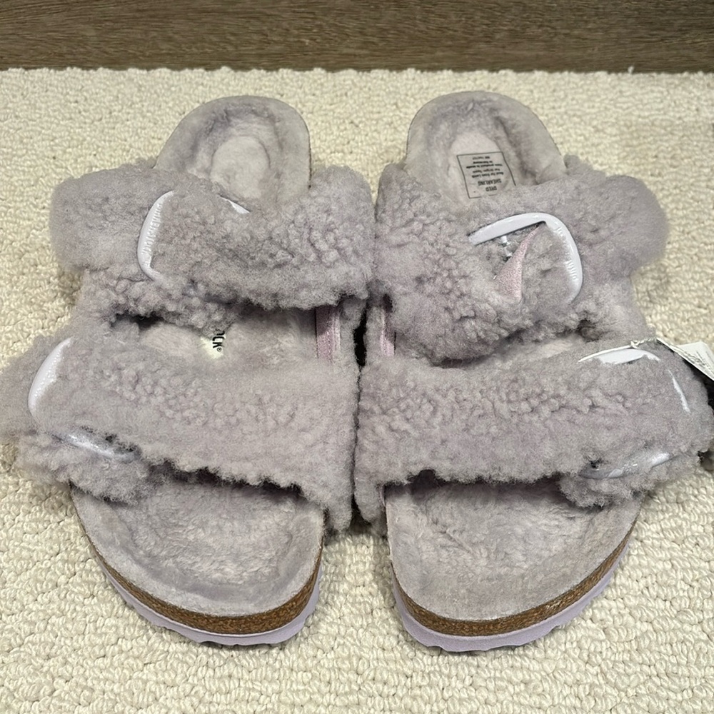 Birkenstock Shearling Arizona Sandals in Light Gray